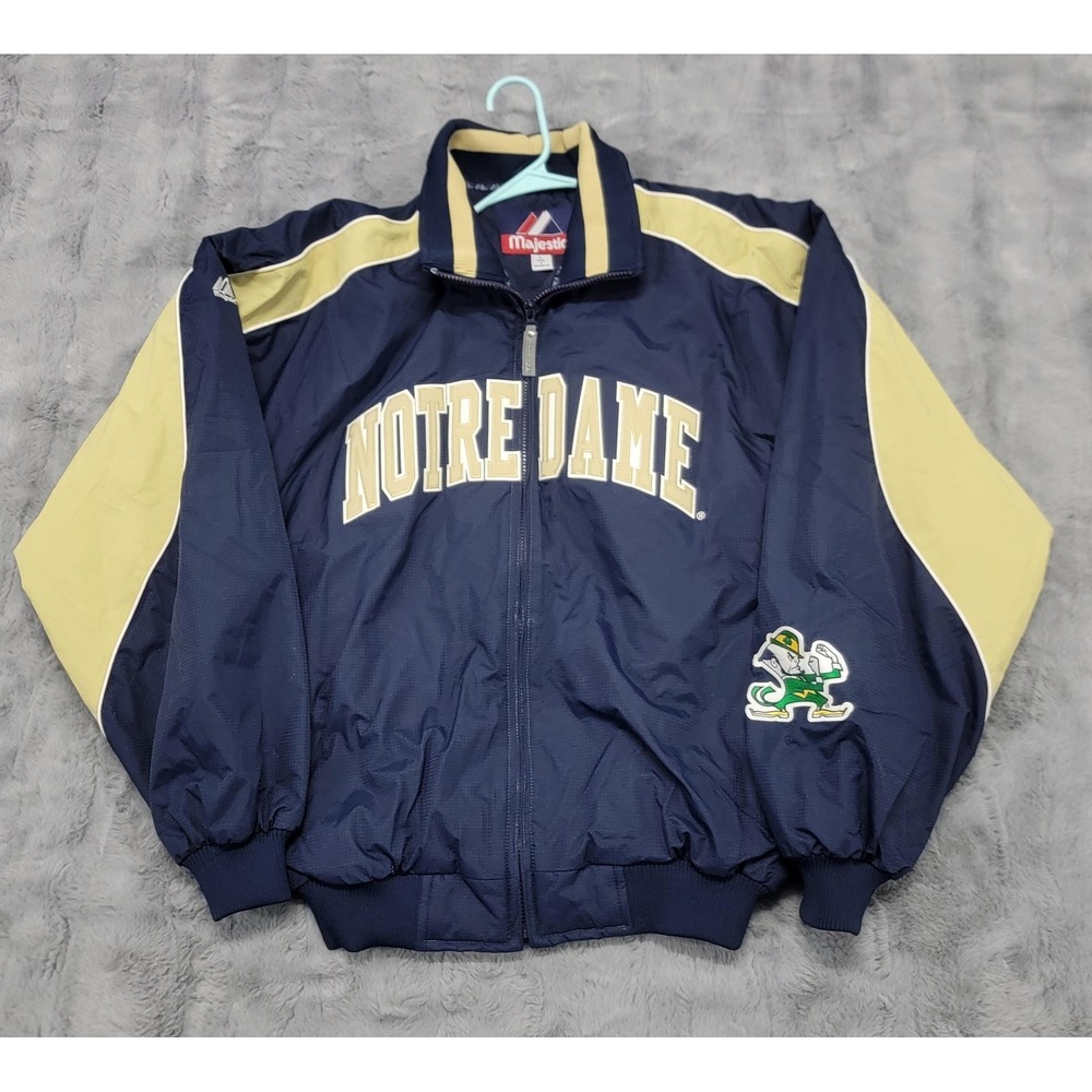 Notre Dame Fighting Irish Jacket Mens Large Blue NCAA Football Majestic Full Zip